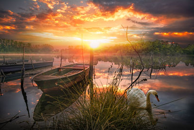 Scenic view of lake against sky during sunset