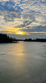 Scenic view of lake against sky during sunset