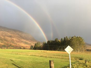 Scenic view of rainbow against sky