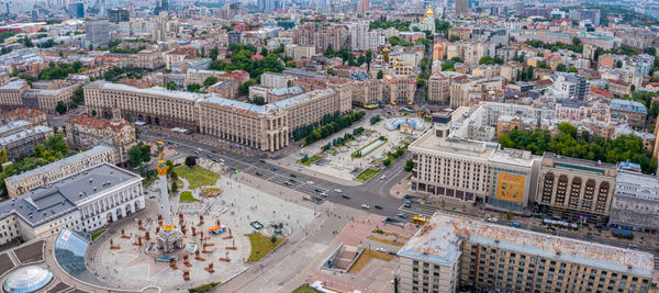 Aerial view of the kyiv city. beautiful streets near the city center.