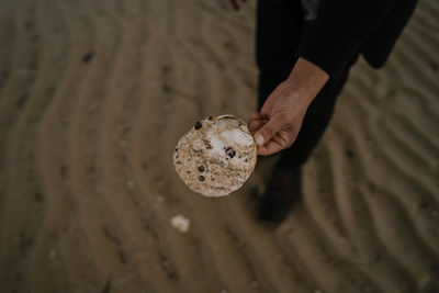 Man holding umbrella on beach