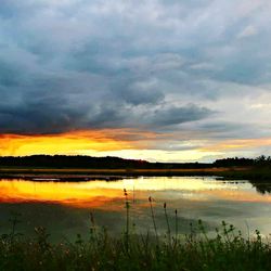 Scenic view of lake against sky during sunset