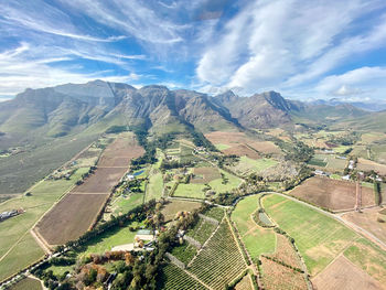 High angle view of agricultural field against sky