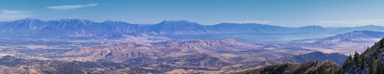 Panoramic view of landscape with mountain range in background