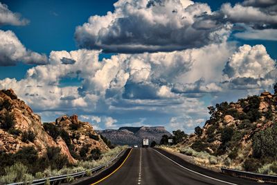 Panoramic view of road and landscape against sky