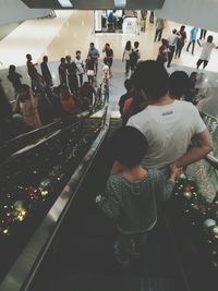 High angle view of people on floor