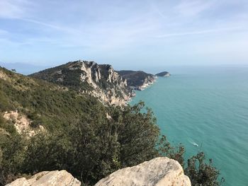 Scenic view of sea and rocks against sky