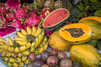 High angle view of fruits for sale in market