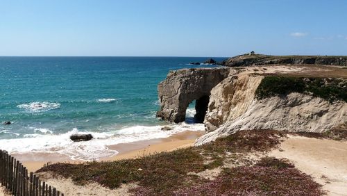 Scenic view of sea against clear sky