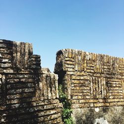 Low angle view of old temple against clear sky