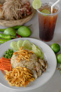 High angle view of meal served in plate