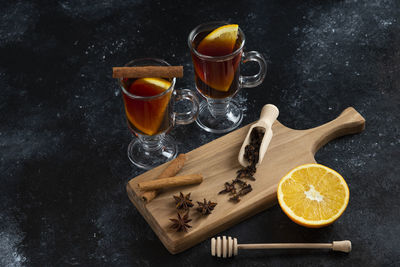 High angle view of drink on table