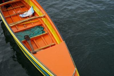 High angle view of ship moored on sea