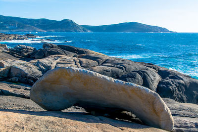 Scenic view of sea against clear sky