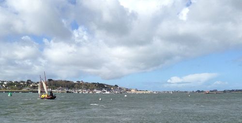 Scenic view of sea against cloudy sky