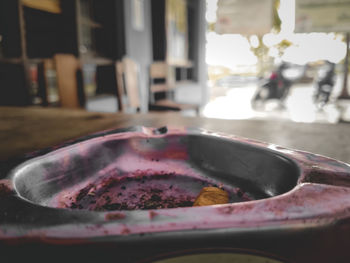 Close-up of ice cream in bowl on table