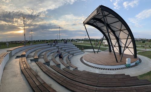 Panoramic view of footpath against sky during sunset