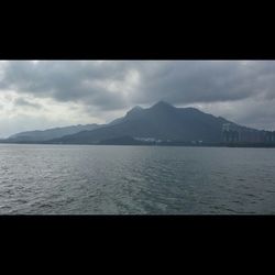 Scenic view of lake against cloudy sky