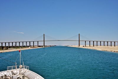 View of bridge over sea against blue sky