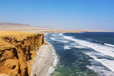 Scenic view of beach against clear sky