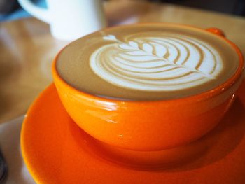 Close-up of coffee served on table