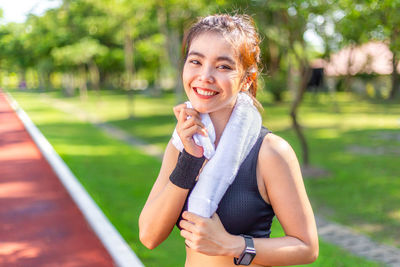 Portrait of happy girl holding ice cream