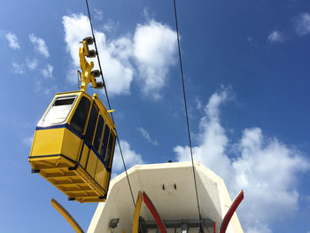 Low angle view of crane against sky