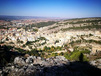 Scenic view of landscape against clear blue sky