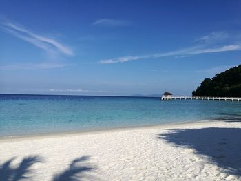 Scenic view of beach against blue sky