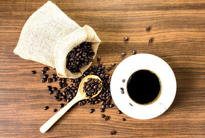 High angle view of coffee cup on table