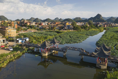 Aerial view of puzhehei scenic area in yunnan, china