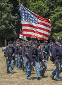 Panoramic view of flags against trees