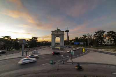 Sunset in the arch of victory in madrid