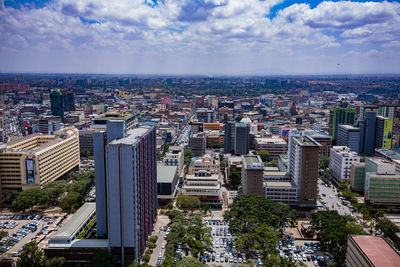 High angle view of buildings in city