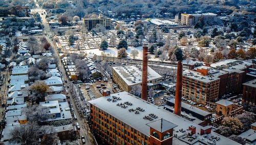 High angle view of city during winter