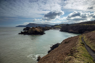 Scenic view of bay against sky