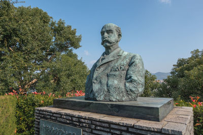 Low angle view of statue against clear sky