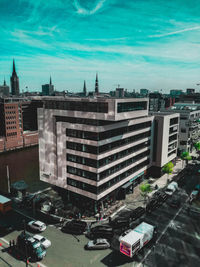 High angle view of street amidst buildings in city