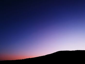 Scenic view of silhouette mountain against clear sky at sunset