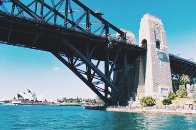 Low angle view of bridge against clear sky