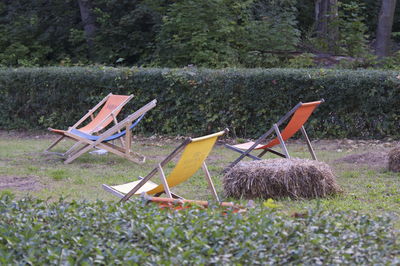 Deck chairs on grass