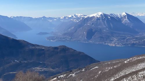 Scenic view of snowcapped mountains against sky