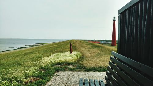 Scenic view of beach against clear sky