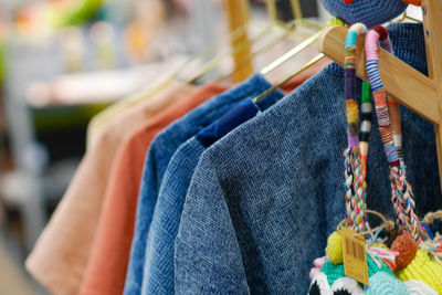 Close-up of clothes for sale