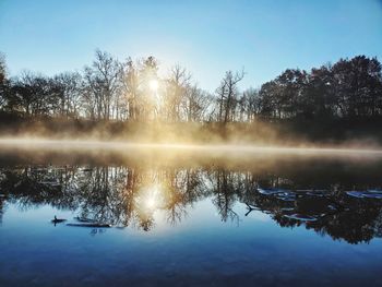 Blue hole in terre haute indiana. morning fog over lake.