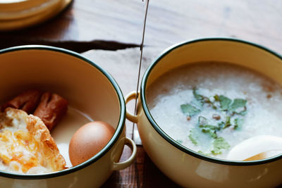 High angle view of breakfast in bowl on table