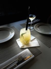 High angle view of dessert on table