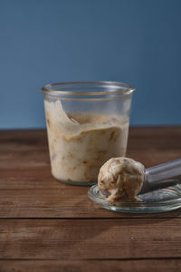 Close-up of ice cream in glass on table