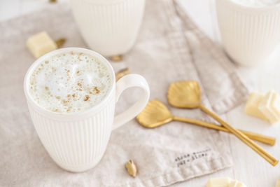 Close-up of coffee cup on table