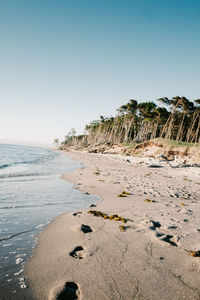 Scenic view of beach against clear sky